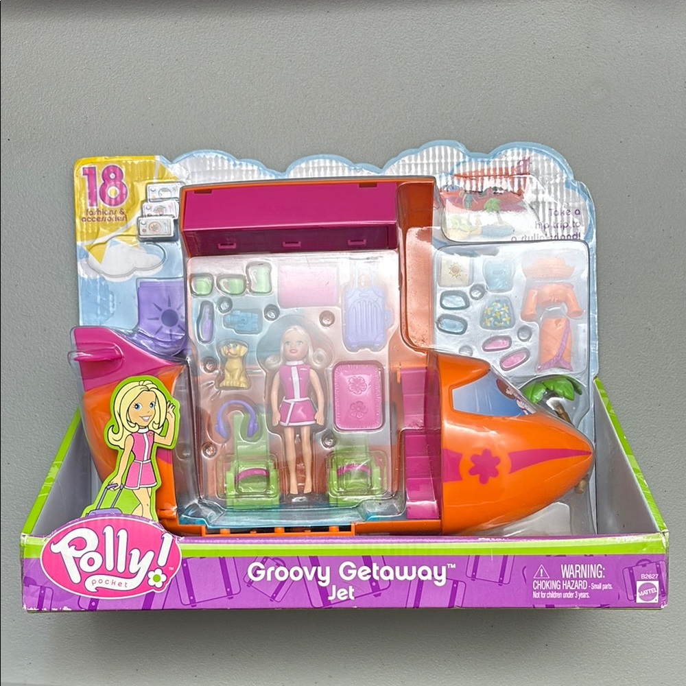 Rare Polly Pocket Groovy Getaway Jet - Pink and Orange
